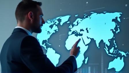 Professional strategist looking at a futuristic digital holographic chart