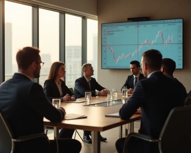 Consultants discussing strategy around a conference table
